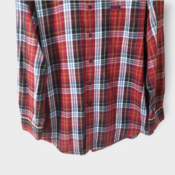 Chaps Ralph Lauren Madras Plaid Button Down Shirt XL Red Pocket Preppy Western - Picture 3 of 12